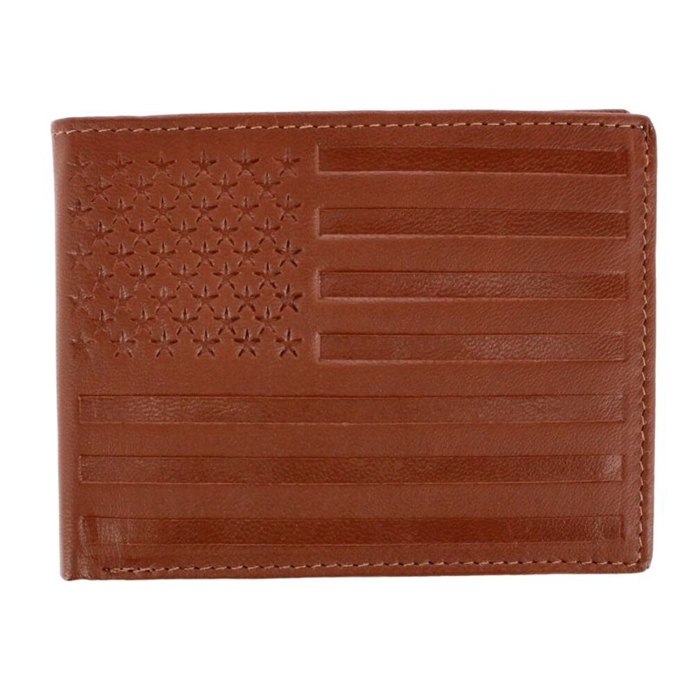 CTM Men's Leather American Flag Embossed Bifold Wallet